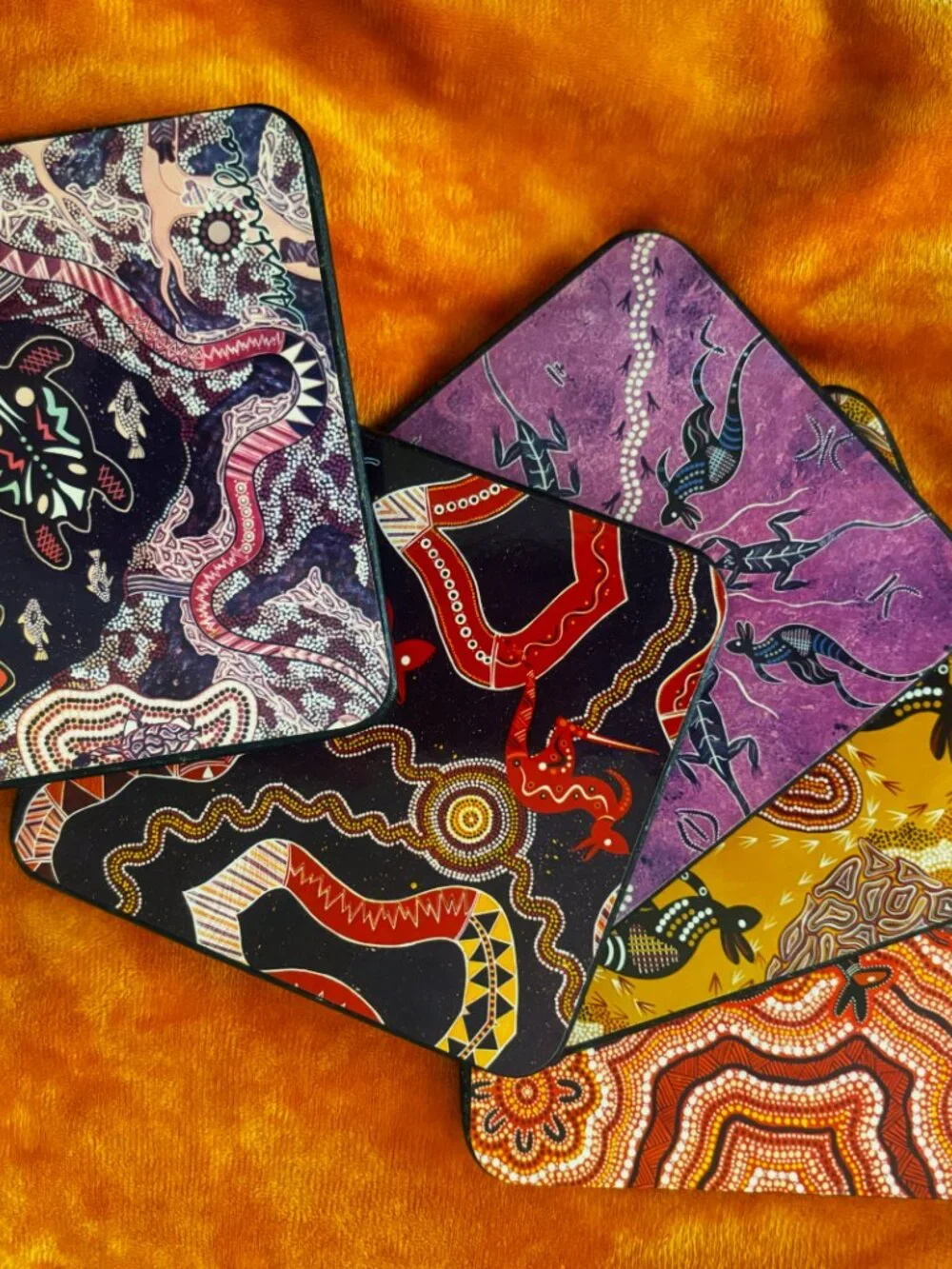 Australian Aboriginal Coasters SET of 6 Cork-Back with Gift Box NWOT